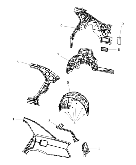 Shield Splash Rear Diagram for 68084291AE