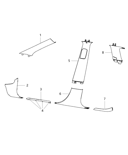 Molding B Pillar Upper Diagram for 1GT14BD3AE