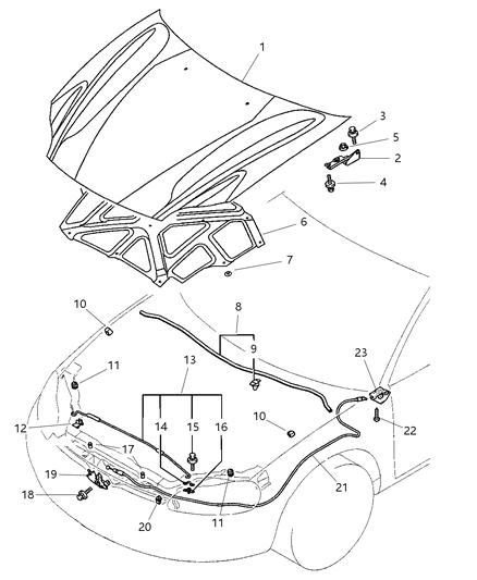 2003 Dodge Stratus Hinge Hood Diagram for MR358576