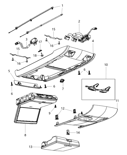 1994 Jeep Cherokee Cover Overhead Console Diagram for 1XN39DX9AA