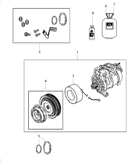 Clutch Overhaul Kit A/C Compressor Diagram for 68231742AB