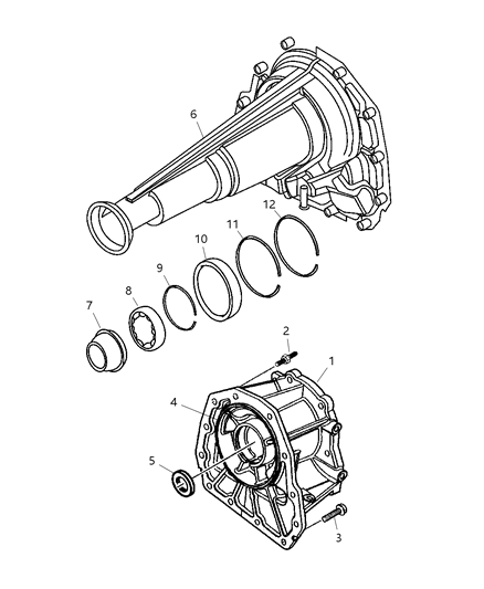 2005 Dodge Ram 2500 Housing Transmission Rear Ext Output Sft & Itm 6-11 Diagram for 4799495AC