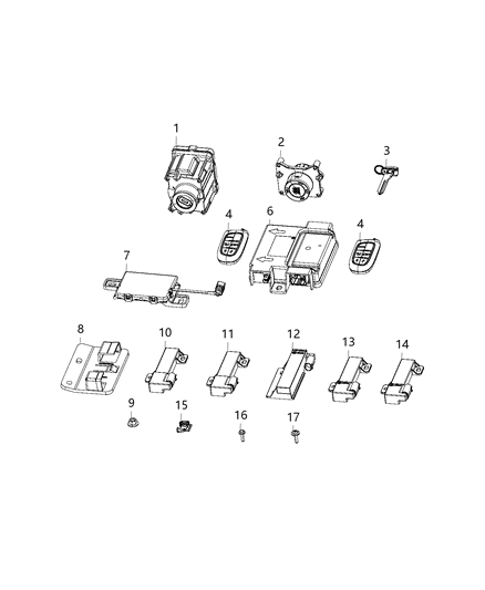 Transmitter Integrated Key Fob Diagram for 68159222AG