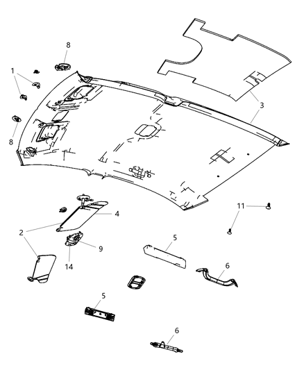 1988 Dodge D250 Visor Illuminated Diagram for 1NR29DW1AA