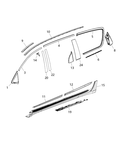 Molding Quarter Trim One Time Use, Clips Not Serviced Diagram for 68370850AA