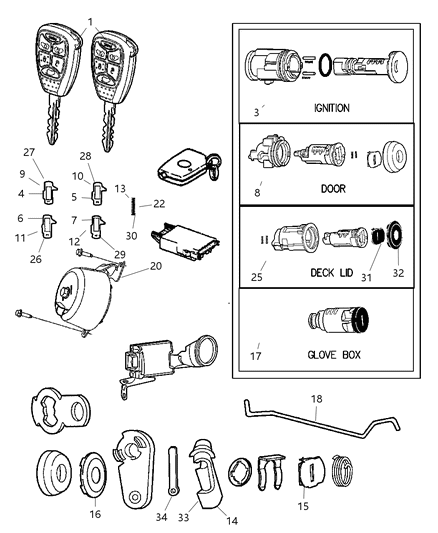 2000 Jeep Grand Cherokee Clip Latch Rod Diagram for 5170485AA