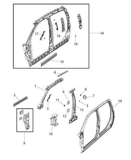 Panel Bodyside Aperture Inner Complete Diagram for 68264760AE