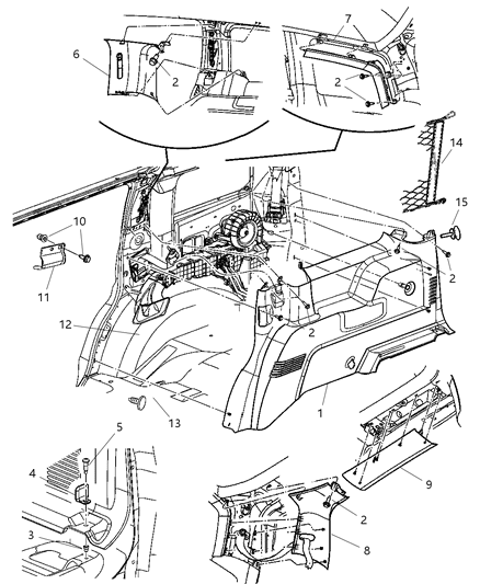 1997 Dodge Caravan Panel Quarter Trim Diagram for 5HX69BDXAE