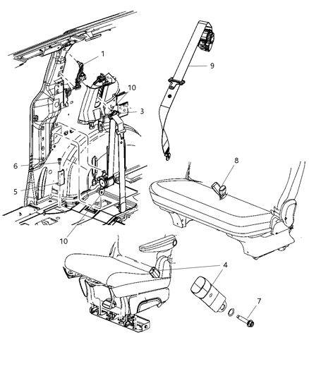 2008 Chrysler Town & Country Seat Belt Rear Diagram for ZV701DVAA