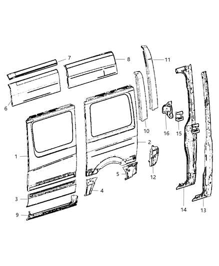 2018 Ram ProMaster 3500 Panel Wheelhouse Diagram for 68005108AA
