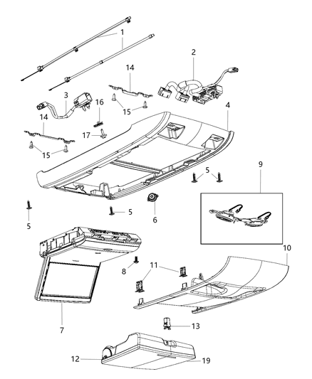 1995 Jeep Cherokee Housing Front And Rear Storage Bin Housing Diagram for 1KL94HDAAA
