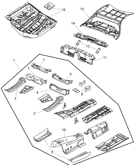1994 Dodge B150 Pan Rear Floor Diagram for 68057483AD