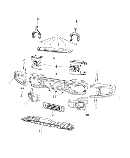 Bracket Kit Bumper Diagram for 68235592AA