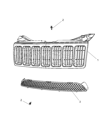 Grille Radiator Includes: Sight Shield Diagram for 55157458AA
