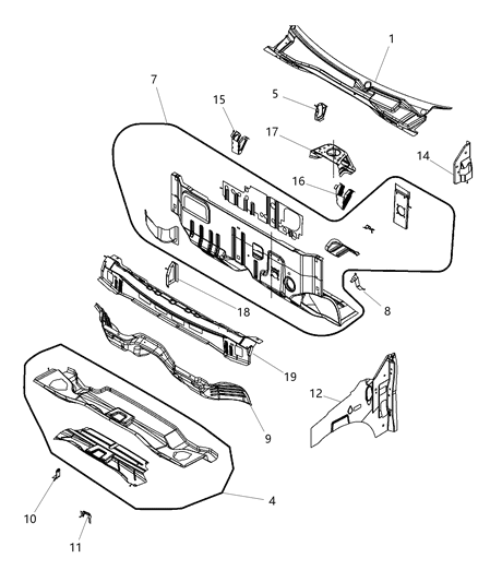 Panel Cowl And Plenum Diagram for 5109373AB