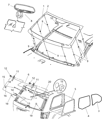 2014 Jeep Wrangler Glass Quarter Window, Rear Passenger Side Diagram for 55394168AB