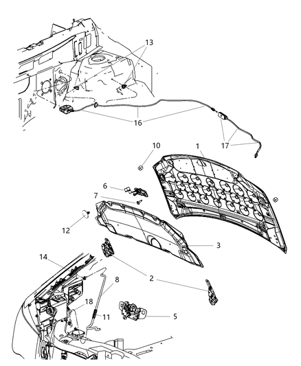 Release Hood Latch Diagram for 5109272AB