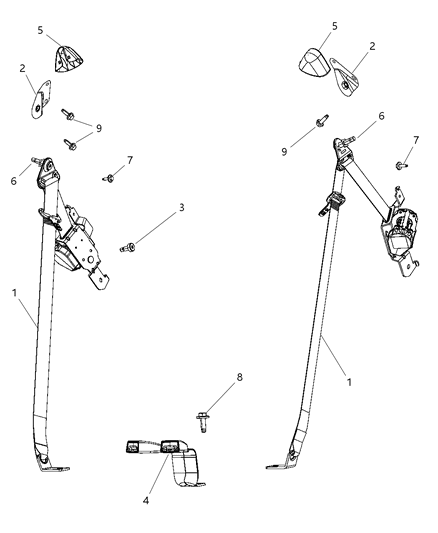 2000 Chrysler Town & Country Seat Belt 2ND Rear Outer Diagram for 1AN071DVAD