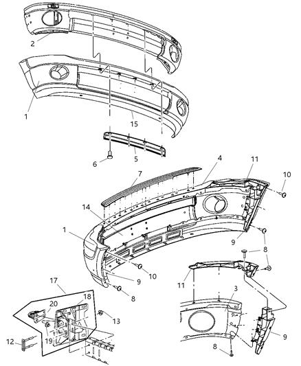 1995 Chrysler LHS Panel Front Bumper Diagram for 55077773AA