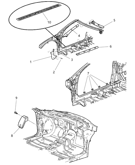 2001 Dodge Grand Caravan Panel Cowl Side Diagram for RF85TL2AC