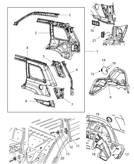 Panel Bodyside Aperture Inner Rear Diagram for 68138895AA