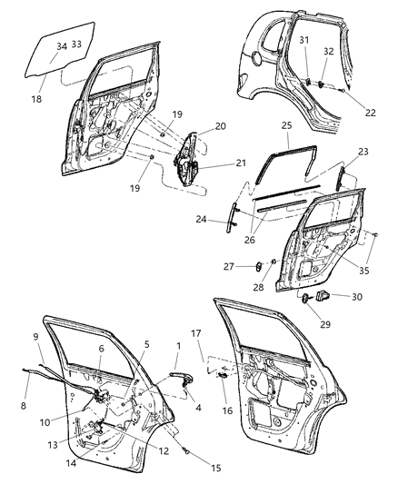 Weatherstrip Rear Door Glass Running Diagram for 4724778AB