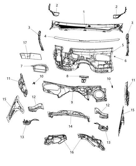 Panel Cowl Side, Front Inner Passenger Side Diagram for 68020982AF