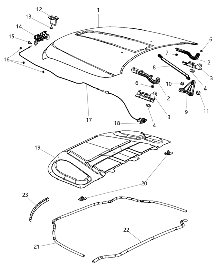 2003 Dodge Caravan Hinge Hood Hood Half Diagram for 55369562AD