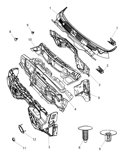 2003 Jeep Liberty Insulation Dash Panel Engine Compartment Diagram for 55361470AC