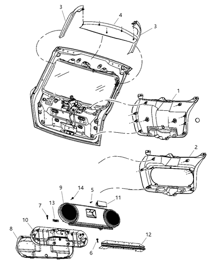 2008 Dodge Caliber Panel Liftgate Trim With Speakers Diagram for 1AJ40DKAAE