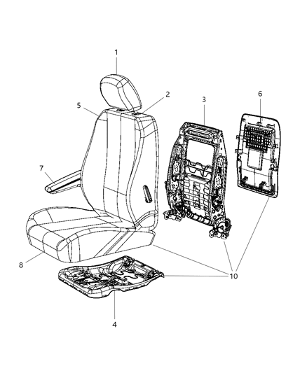 2001 Chrysler 300M Pad And Cover Front Seat Back Diagram for 1JA781K2AA