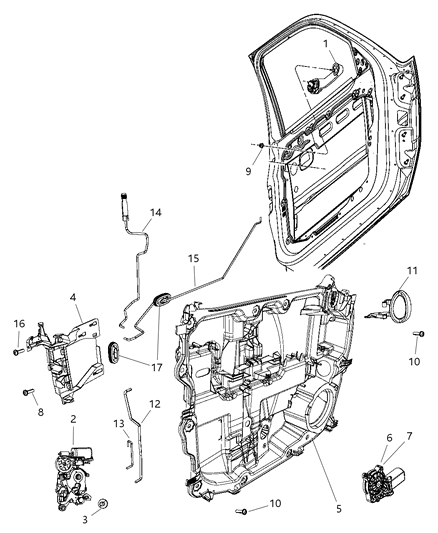 1998 Dodge Grand Caravan Regulator Front Door Window With Carrier Plate With Motor Diagram for 68027665AA