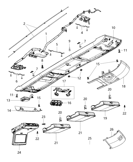 1996 Chrysler Cirrus Pin Push Overhead Console Attachment Diagram for 68038756AA