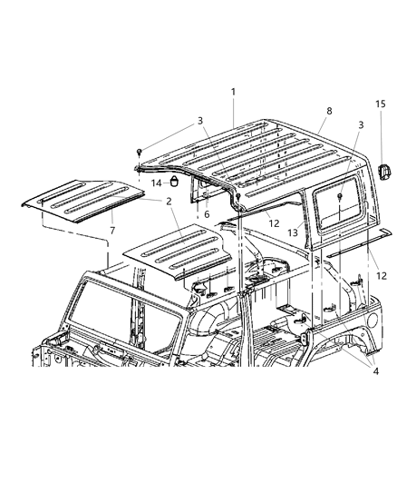 1987 Jeep J20 Latch And Base Targa Panel Header Diagram for 68004562AD