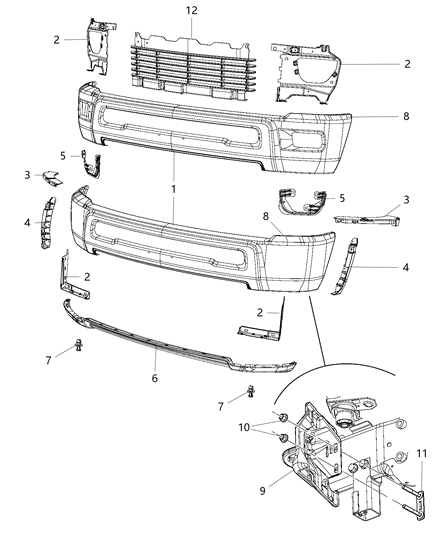 Bumper Front Diagram for 68045699AA
