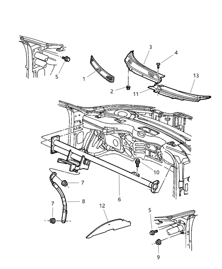 1998 Chrysler Town & Country Strut Beam Bracket To Airbag Bracket Diagram for 4580685AC