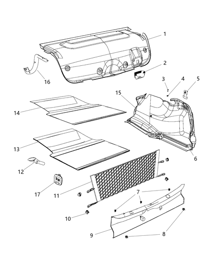 2000 Dodge Ram 2500 Carpet Trunk Inner Quarter Panel Diagram for 55315123AJ