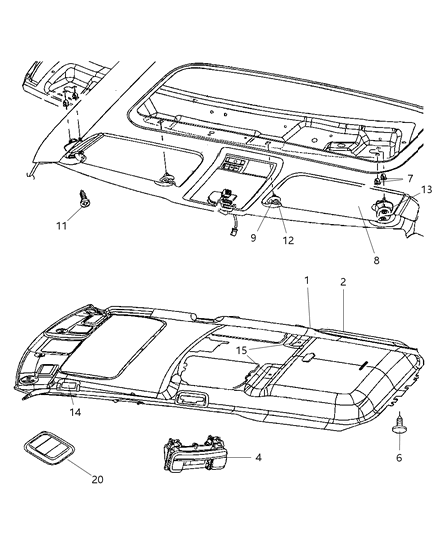 Retainer Sunshade Diagram for 68029386AA