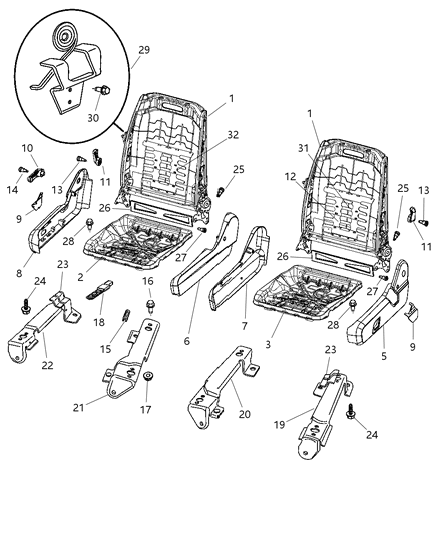 2005 Dodge Durango Frame Front Seat Back Includes Lumbar Diagram for 5134944AA