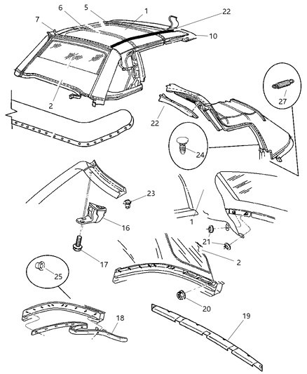 2005 Chrysler Sebring Cover Folding Top Diagram for WA141X9AB