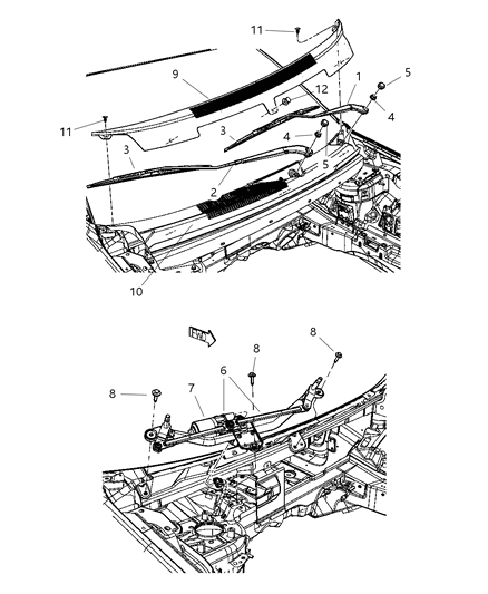 Motor And Linkage Windshield Wiper Diagram for 5116303AE
