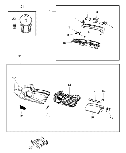 Console Floor Front Includes Item 2, 3, 6-9 Diagram for 1RF11BD1AK