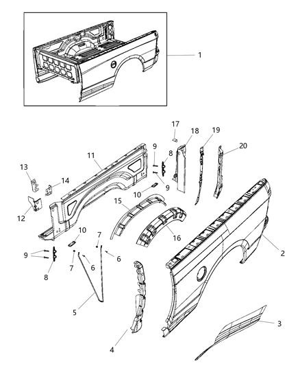 1998 Dodge Stratus Panel Box Side Inner Diagram for 68362257AA