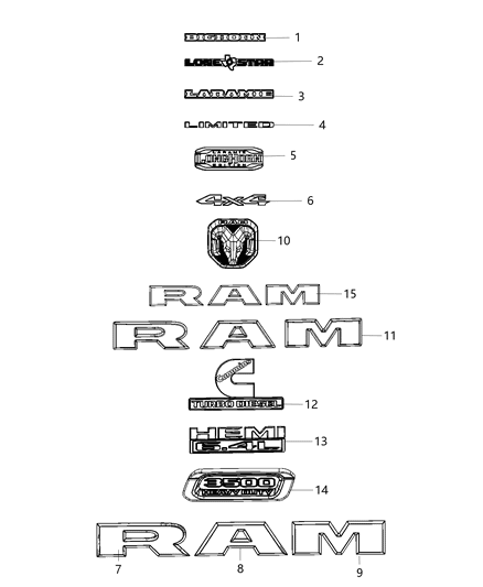 Nameplate Tailgate Big Horn Diagram for 68366987AA