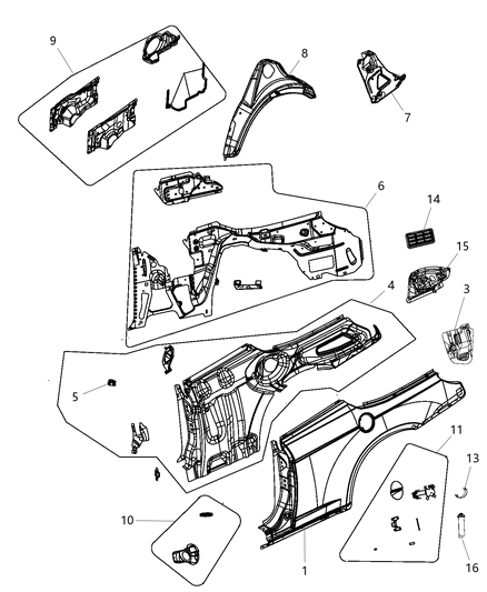 1985 Dodge Lancer Panel Wheelhouse Inner Diagram for 5076240AE
