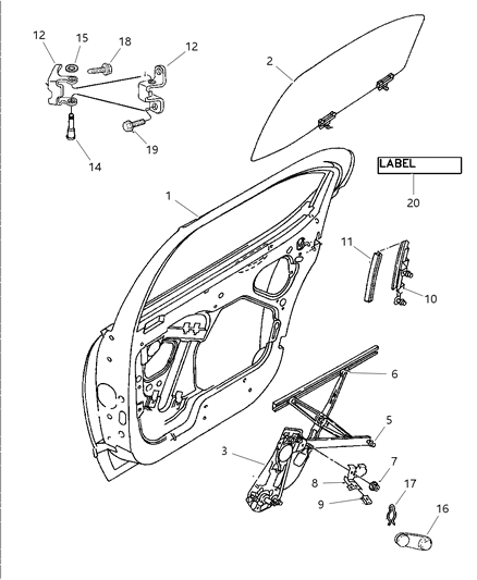 2021 Chrysler Pacifica Glass Rear Door With Lift Plate Diagram for 4814334