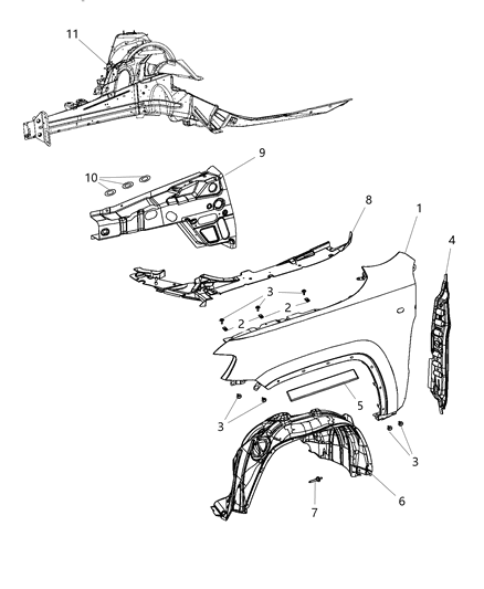 2008 Dodge Challenger Silencer Wheelhouse Inner Front Diagram for 57010368AJ