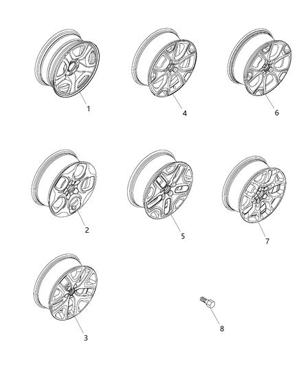 2017 Jeep Compass Wheel Aluminum Diagram for 5XA67MXFAA