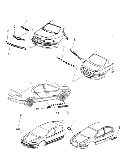 1993 Chrysler Town & Country Medallion Deck Lid 300, Rear Diagram for 4805286AB