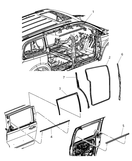 Seal Rear Door C - Pillar Cut Line Diagram for 68078280AC